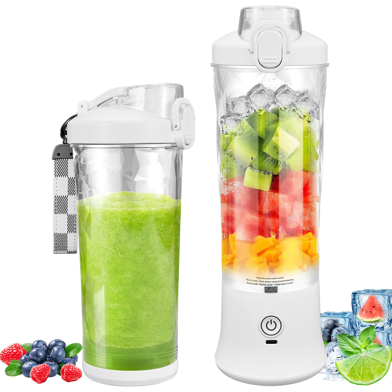 20 oz Personal Portable Blender, BPA Free USB C Rechargeable Blender with Travel Lid