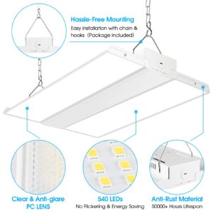 Yolovis 2 Pack 1.2FT LED High Bay Shop Light, 160W Linear Mini Shop Light, Super Bright 22000LM 138LM/W, 120-277V, 0-10V Dimmable, 5000K Daylight Hanging Light for Garage Workshop Warehouse