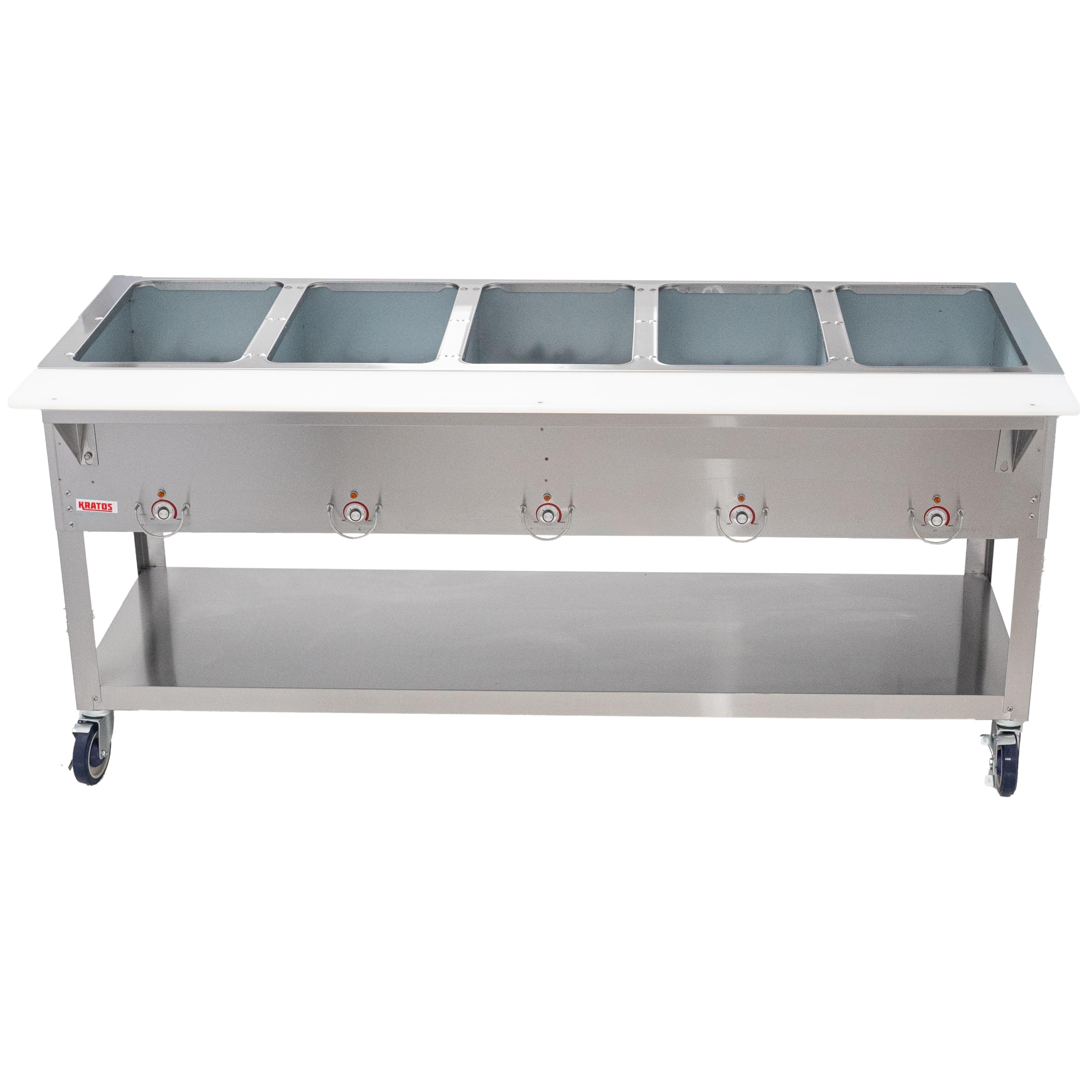 Kratos Commercial Mobile Electric Steam Table/Hot Food Table, 5 Wells, Stainless Steel, NSF 240V (28W-200)