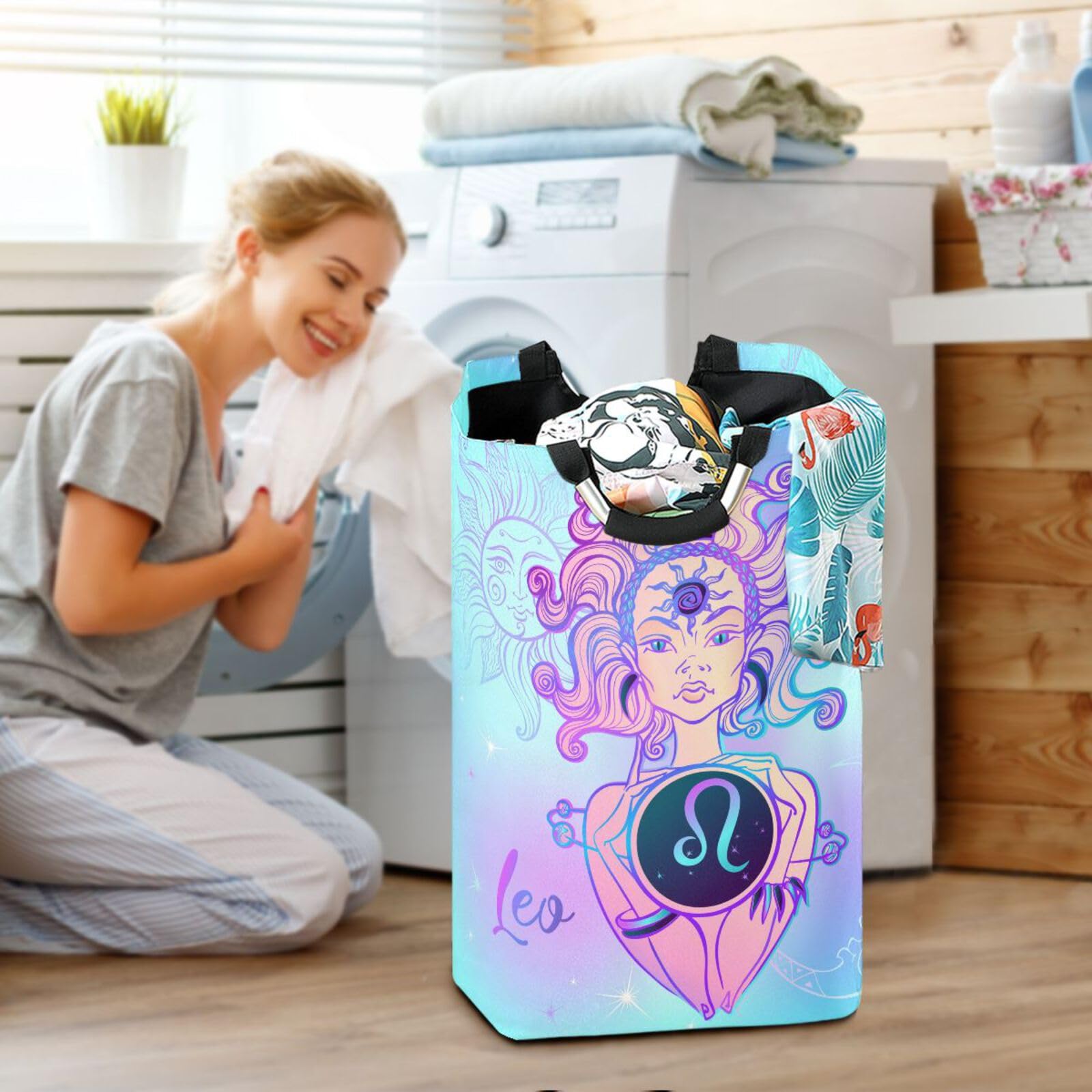 Zodiac-sign-leo Foldable Laundry Basket, Laundry Bag with Handles for Home Bathroom Bedroom/Toys Storage Organizer