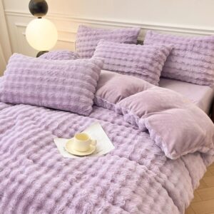 Mengersi Faux Fur Duvet Cover Set, Cozy Warm Plush Bedding Set Plush Shaggy Fluffy Fuzzy Comforter Cover Bed Set (Purple, Full)