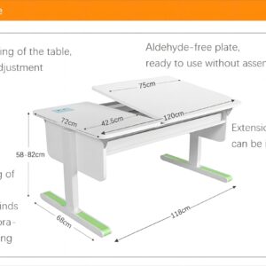 Winfon Adjustable Height Kid Children Home Study Desk Student Electric Writing Table with tilt Desktop, Bookstand，Aluminum Ruler (ENF Right up)