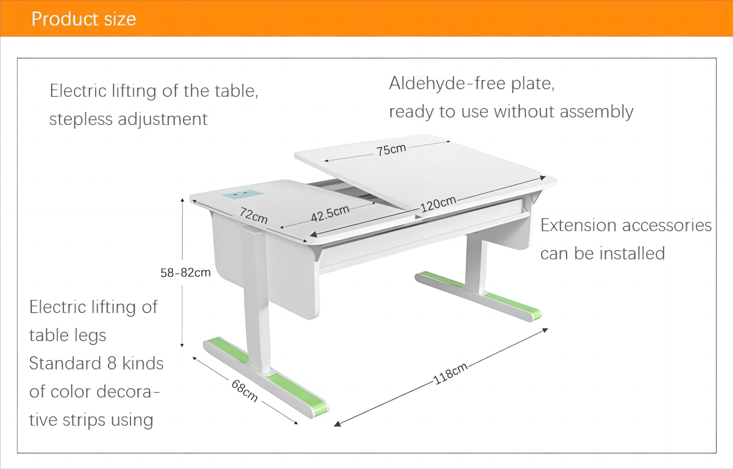 Winfon Adjustable Height Kid Children Home Study Desk Student Electric Writing Table with tilt Desktop, Bookstand，Aluminum Ruler (ENF Right up)