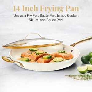 GOTHAM STEEL 14 Inch Non Stick Frying Pans Nonstick Frying Pan, Nonstick Pan with Lid, Cooking Pan, Nonstick Skillet, Non Stick Pan, PFOA Free Ceramic Pan for Cooking, Dishwasher Safe, Cream White