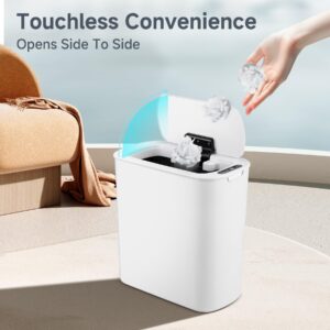 TIPGO Automatic Bathroom Trash Can with Lid, 2.6 Gallon Touchless Motion Sensor Garbage Can, Smart Plastic Slim Wastebasket for Bedroom, Office, Dorm (White)