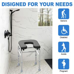 UGarden Upgraded Large U-Shaped Shower Chair with Thick Padded Cushion, 400LBS Stainless Steel Shower Seat for Inside Shower, Adjustable Bath Chair w/Toiletry Bag, Soft Bathroom Chair for Elderly