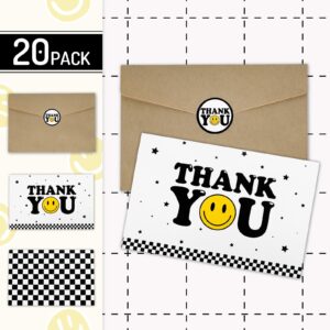 Whaline 20Pcs Thank You Greeting Cards with Envelopes and Stickers One Happy Dude Theme Thank You Cards Perfect for Back to School Wedding Graduation Baby Shower Bridal Shower Birthday Decor