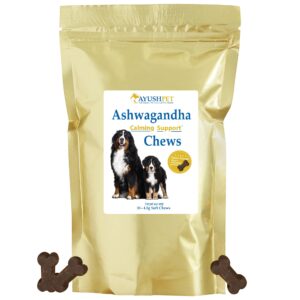 ayush pet ashwagandha calming support chews, ayurvedic calming supplement for dogs and cats, ashwagandha herbal supplement, 30 chews