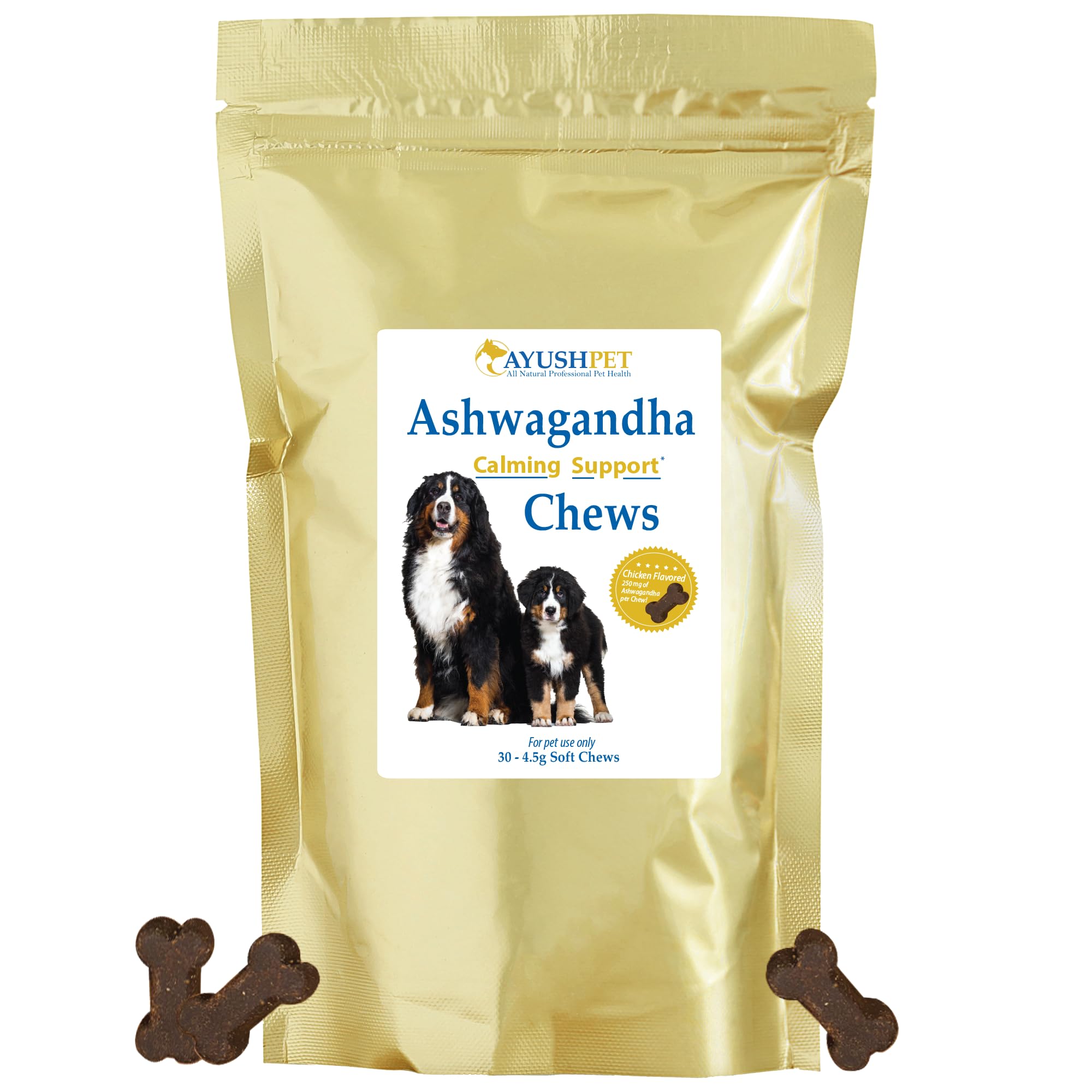 Ayush Pet Ashwagandha Calming Support Chews, Ayurvedic Calming Supplement for Dogs and Cats, Ashwagandha Herbal Supplement, 30 Chews