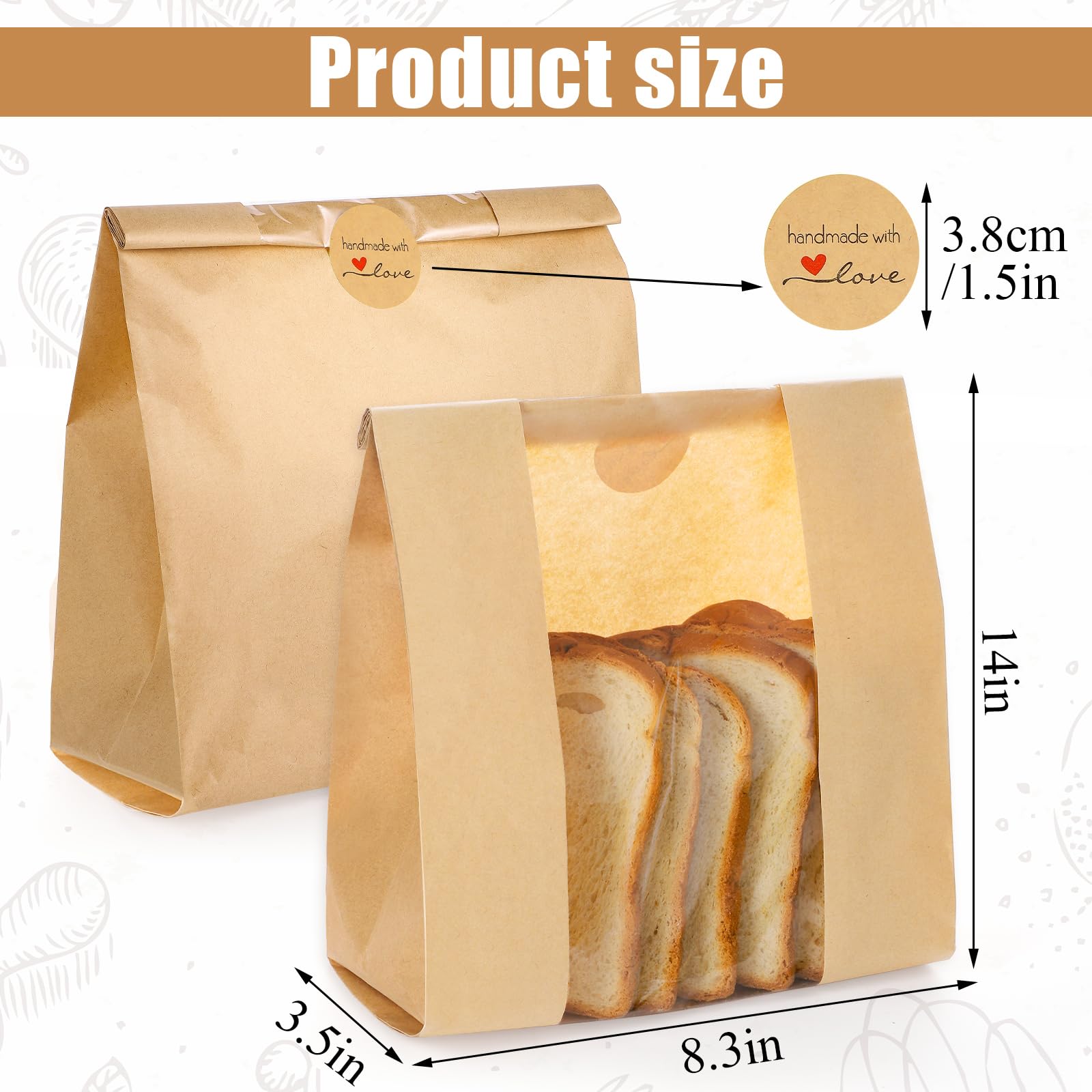 130 Pack Bread Bags for Homemade Bread Sourdough Bread Bags with Window, Large Bakery Bags with 160 Stickers for Packaging Baked Food Bread Christmas Wrapping Paper (14 * 8.3 * 3.5 Inch)