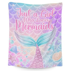 mermaid tail blanket - soft, fuzzy & warm - 60"x80" twin size blanket for bed, couch & living room - colorful cute throw gifts for girls