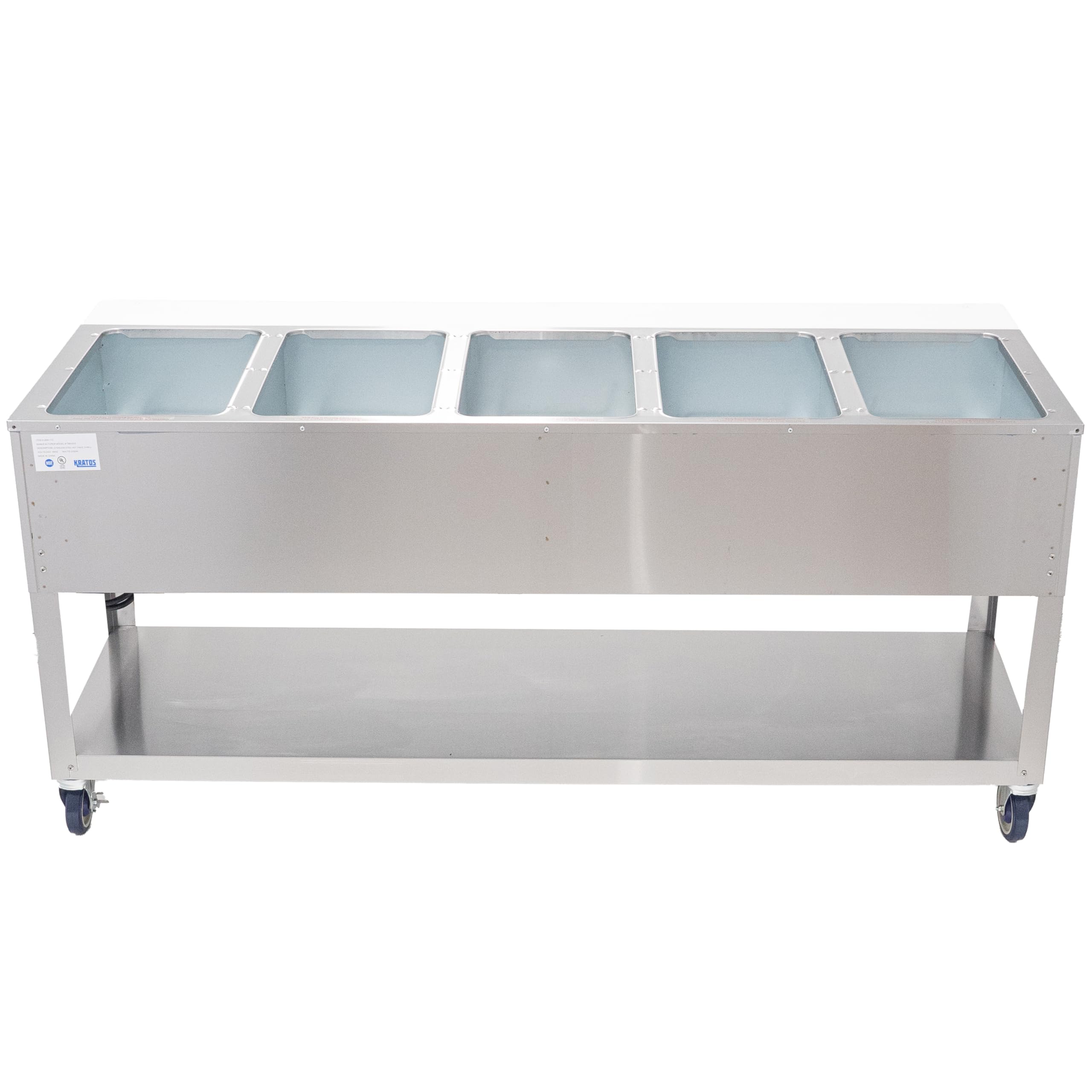 Kratos Commercial Mobile Electric Steam Table/Hot Food Table, 5 Wells, Stainless Steel, NSF 240V (28W-200)