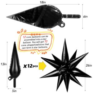 Black Star Balloons, 36 PCS Large 26 Inch Black Explosion Star Foil Balloons, Black Starburst Foil Balloons, Star Balloons for Birthday, Wedding, Graduation Decorations, Photo Booth