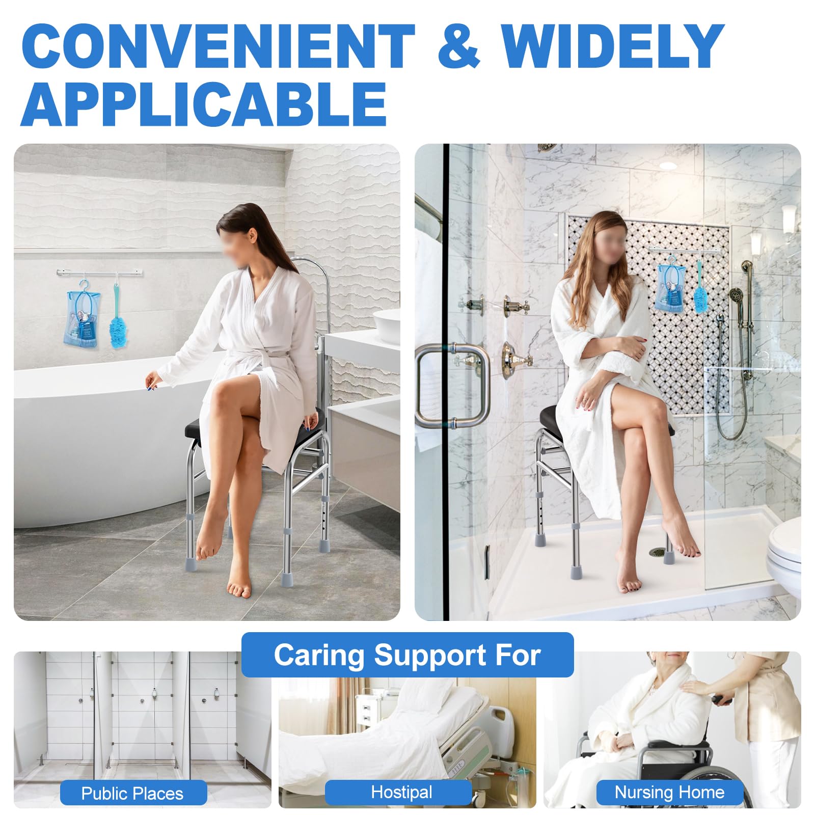 UGarden Upgraded Large U-Shaped Shower Chair with Thick Padded Cushion, 400LBS Stainless Steel Shower Seat for Inside Shower, Adjustable Bath Chair w/Toiletry Bag, Soft Bathroom Chair for Elderly