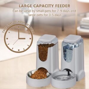 2 Pack Automatic Cat Feeder and Water Dispenser Dog Gravity Food Feeder and Waterer Self Feeding Bowls for Small Medium Pets Puppy Kitten (Grey)