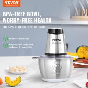 VEVOR Food Processor, Mini Electric Chopper 400W, 2 Speeds Electric Meat Grinder, Stainless Steel Meat Blender, for Baby Food, Meat, Onion, Vegetables, 8 Cup