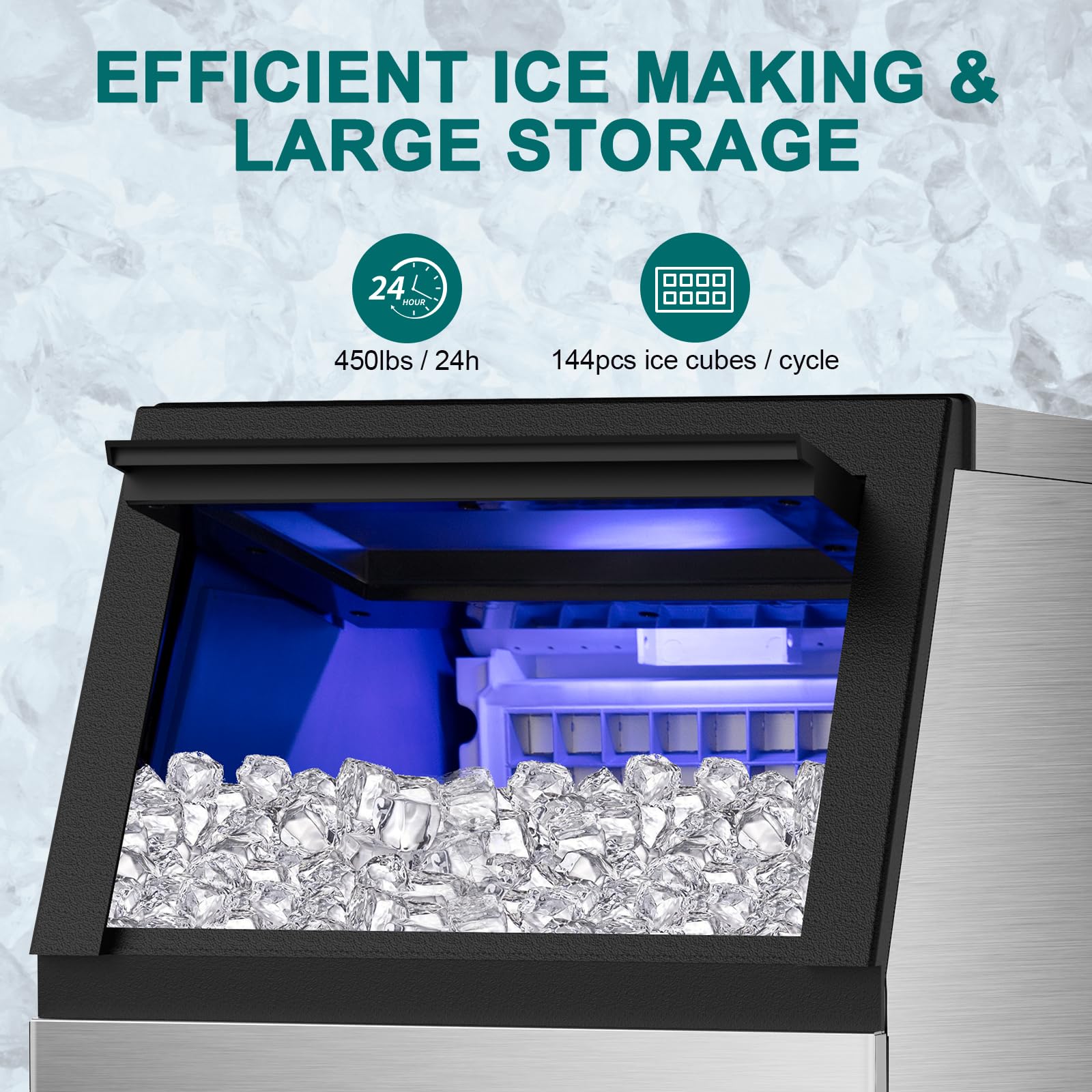 Commercial Ice Maker Machine 100Lbs/24H, 36Pcs Clear Ice Cubes Ready in 11-20Mins, Stainless Steel Under Counter Freestanding ice Machine with 23Lbs Ice Capacity for Home Party Bar, 2 Way Water Supply