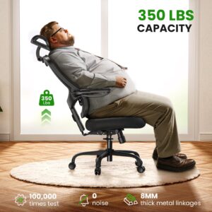 Ergonomic Office Chair Big and Tall - 350LBS Capacity, 6'5" Tall Max, Computer Desk Chairs Over 10 Hours Comfortable, with Adjustable Mesh High Back, Lumbar Support, 3D Headrest, Flip-up Arms