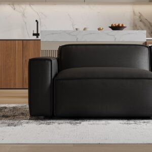 Valencia Nathan Napa Leather Couch - 3 Seats with Right Chaise Sectional Sofa - 100% Full Aniline Leather Modern Sofa for Lounge and Living Room Solid Wood Frame and High-Resilience Foam Couch (Black)