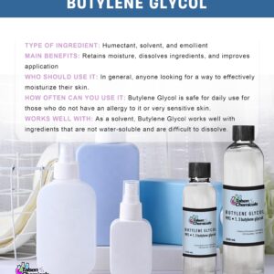 Butylene Glycol Cosmetic Grade (125 mL / 4.22 Oz), Organic Butylene Glycol Moisturizer for Skincare - Emollient Prevents Water Loss from Skin - Skincare 1,3 Butylene Glycol by Talsen Chemicals