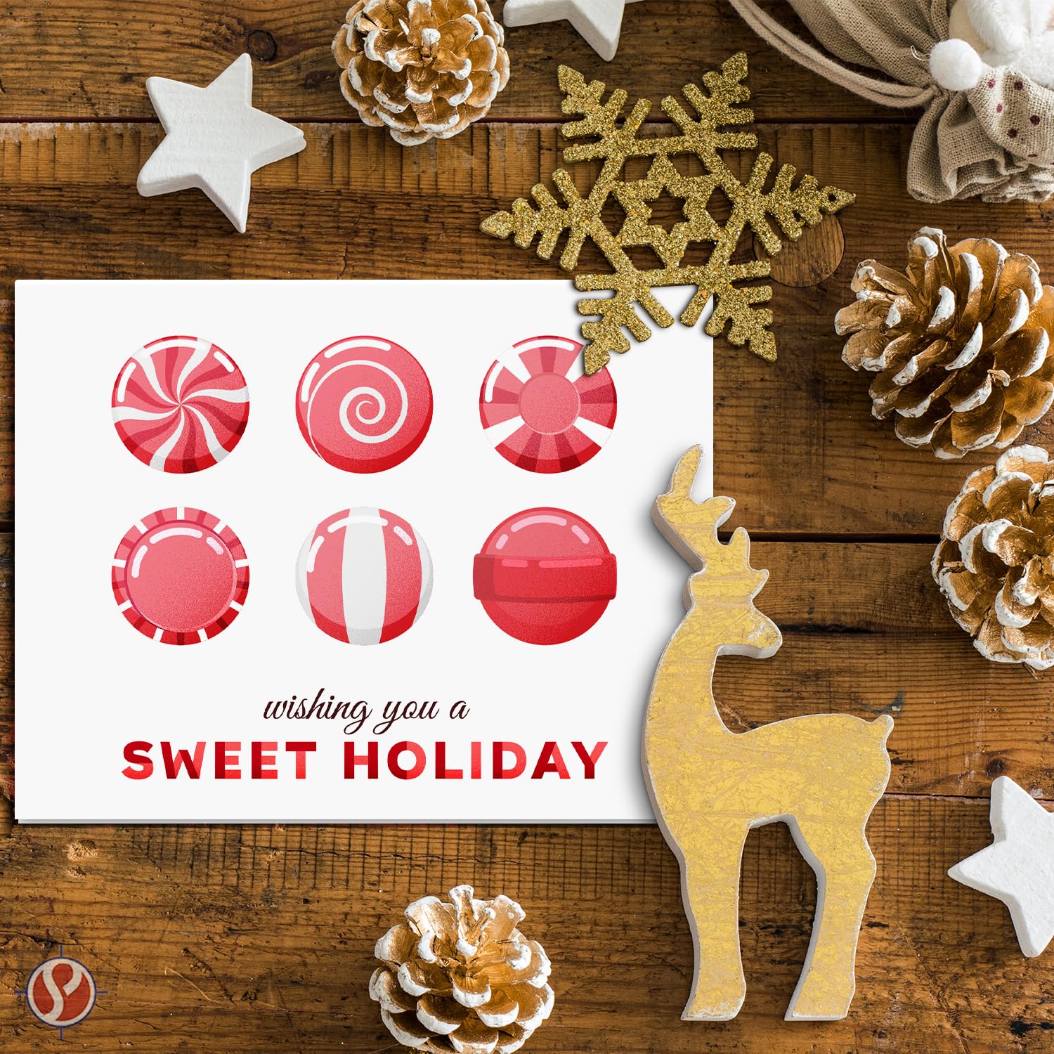 2025 Wishing You A Sweet Holiday! Greeting Cards – Red and White Old-Fashioned Christmas Xmas Candies – Greetings, Invitations, Thank You's, Gifts – 10 per Pack, Envelopes Included – 4.25 x 5.5”