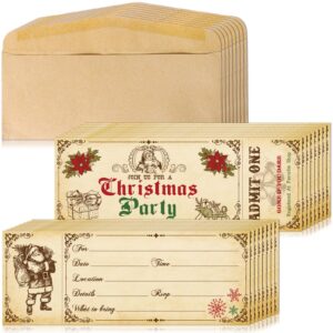 whaline 25pcs christmas party invitation with envelopes vintage style santa claus party ticket invites cards xmas party invites for winter baby shower celebration new year birthday party