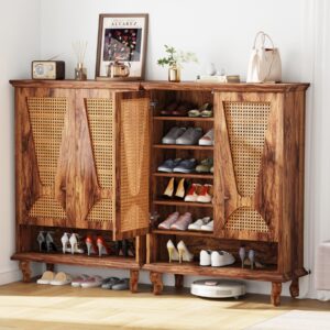 Tribesigns Rattan Shoe Cabinet for Entryway, 5-Tier Large Hidden Shoe Organizer Cabinet with Ventilated Doors, Modern Freestanding 25-Pair Shoe Rack Closet Organizer Shoe Storage Cabinet