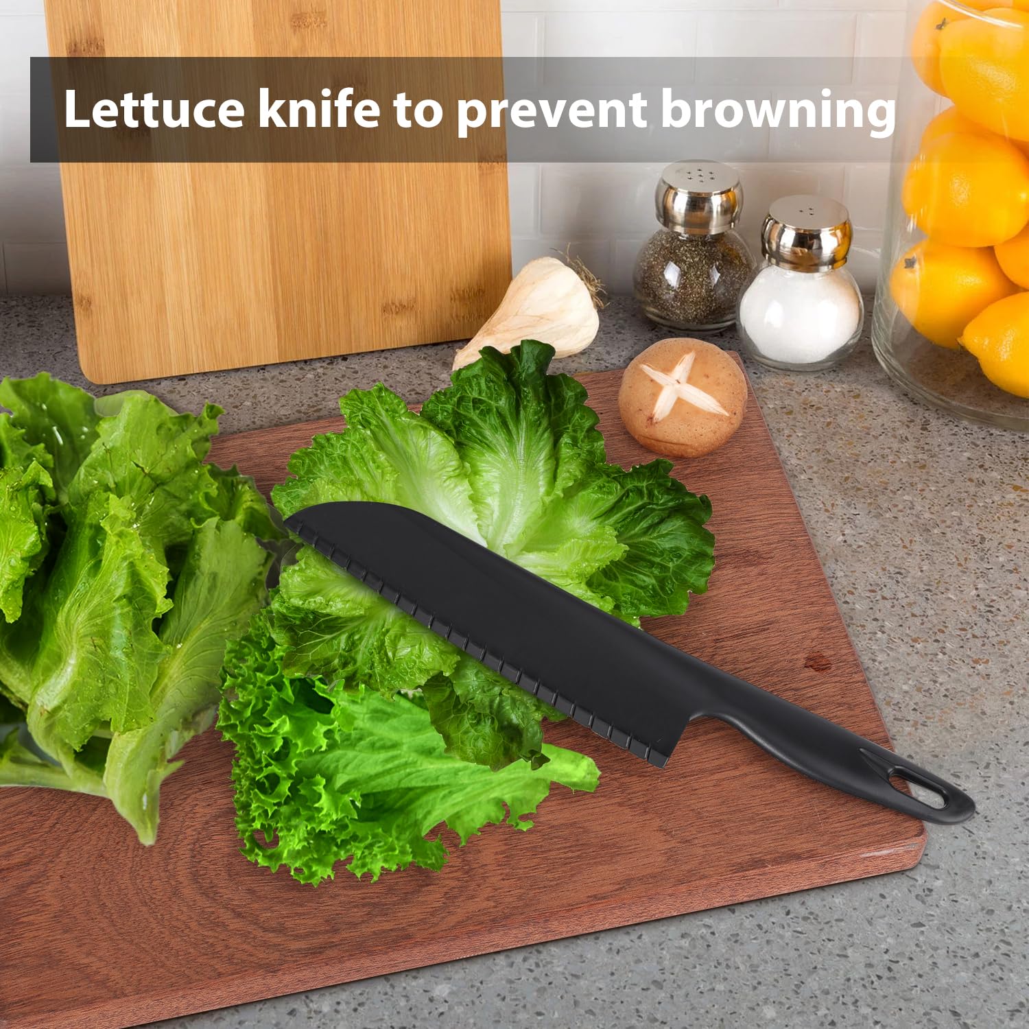 ChaLeeMoo 11" Nylon Knife for Nonstick Pans, Plastic Serrated Kitchen Knife to Cut Cake Brownie Pie Lasagna or Various Veggies and Fruits, Non Metal Knife, Salad or Lettuce Knife, Black