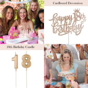 Tihebax 4Pcs 18th Birthday Decorations for Girls, Including 18th Birthday Sash with Pearl Pin Happy 18th Birthday Cake Toppers 18th Birthday Candles Sparky 18th Tiara Crown Birthday Gift for Girls