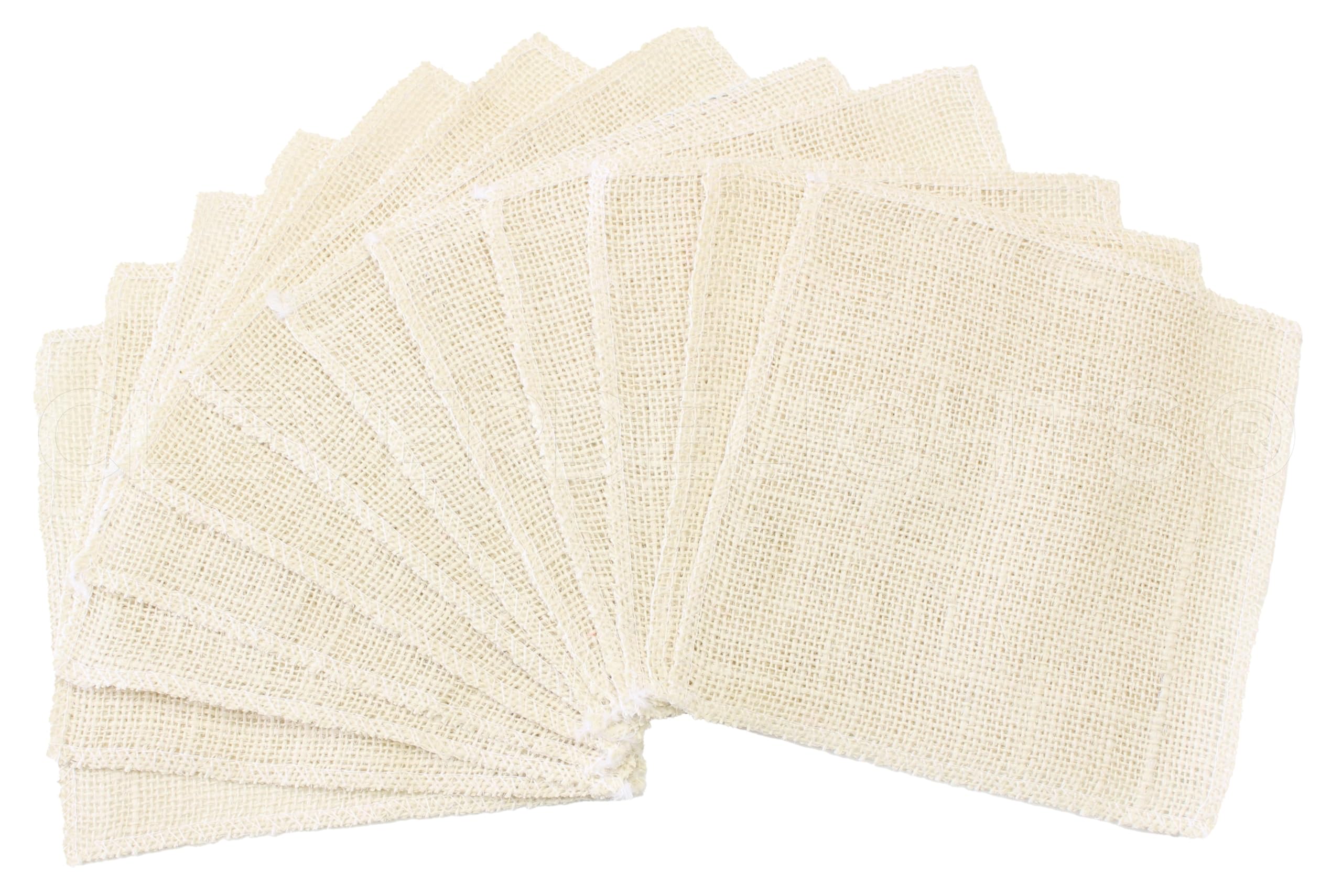 CleverDelights 6 Inch Ivory Burlap Squares - 12 Pack - Jute Burlap Fabric - Finished Edges - 6" x 6"