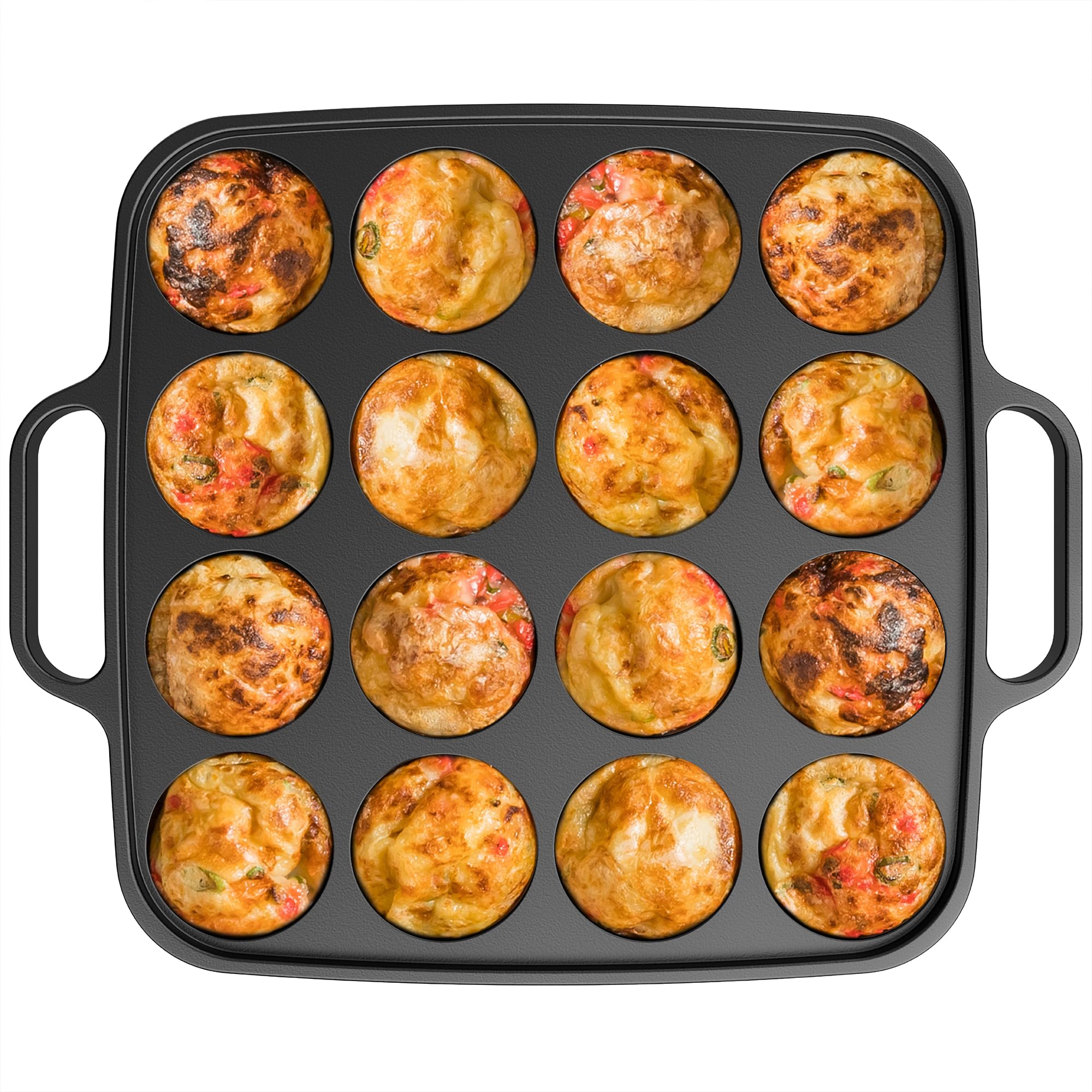 Otafuku Takoyaki Plate, Cast Iron Japanese Grill for Cooking Takoyaki Balls, Nonstick Pan (16 Holes)