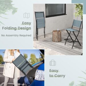 Tangkula Outdoor Barstools Set of 2, Counter Height Folding Bar Chairs with Back and Footrest, Versatile Patio Dining Chairs with Breathable Fabric & Heavy-Duty Metal Frame (2, Bluish-Grey)