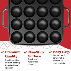 Otafuku Takoyaki Plate, Cast Iron Japanese Grill for Cooking Takoyaki Balls, Nonstick Pan (16 Holes)