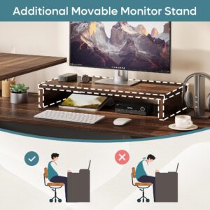 Bestier Lift Top L Shaped Desk with File Drawer, 55'' x 55'' Office Desk with Reversible Storage Drawers, L Shaped Standing Desk with Computer Monitor Stand (Walnut, 55'' x 55'')