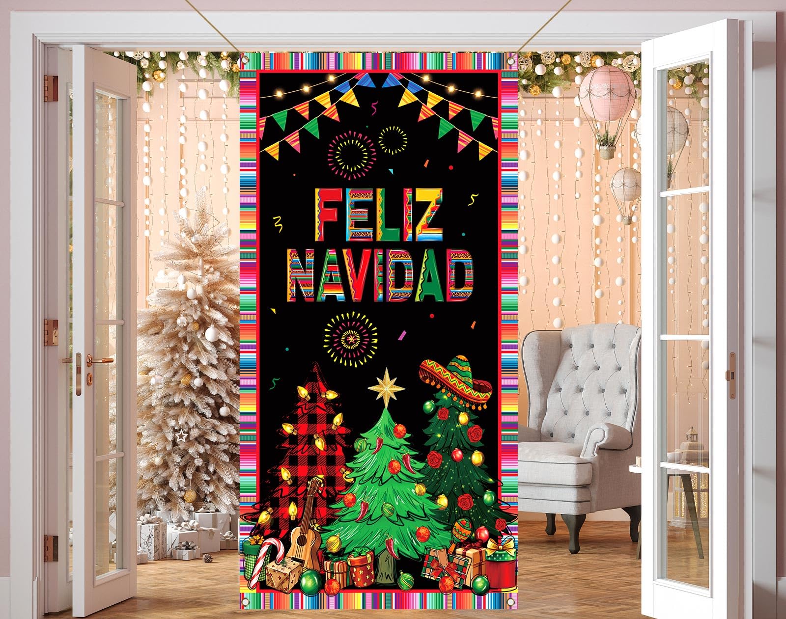 Nepnuser Feliz Navidad Door Cover Mexican Christmas Decoration Xmas Winter Holiday Party Decor Home Backdrop Door Hanging Banner