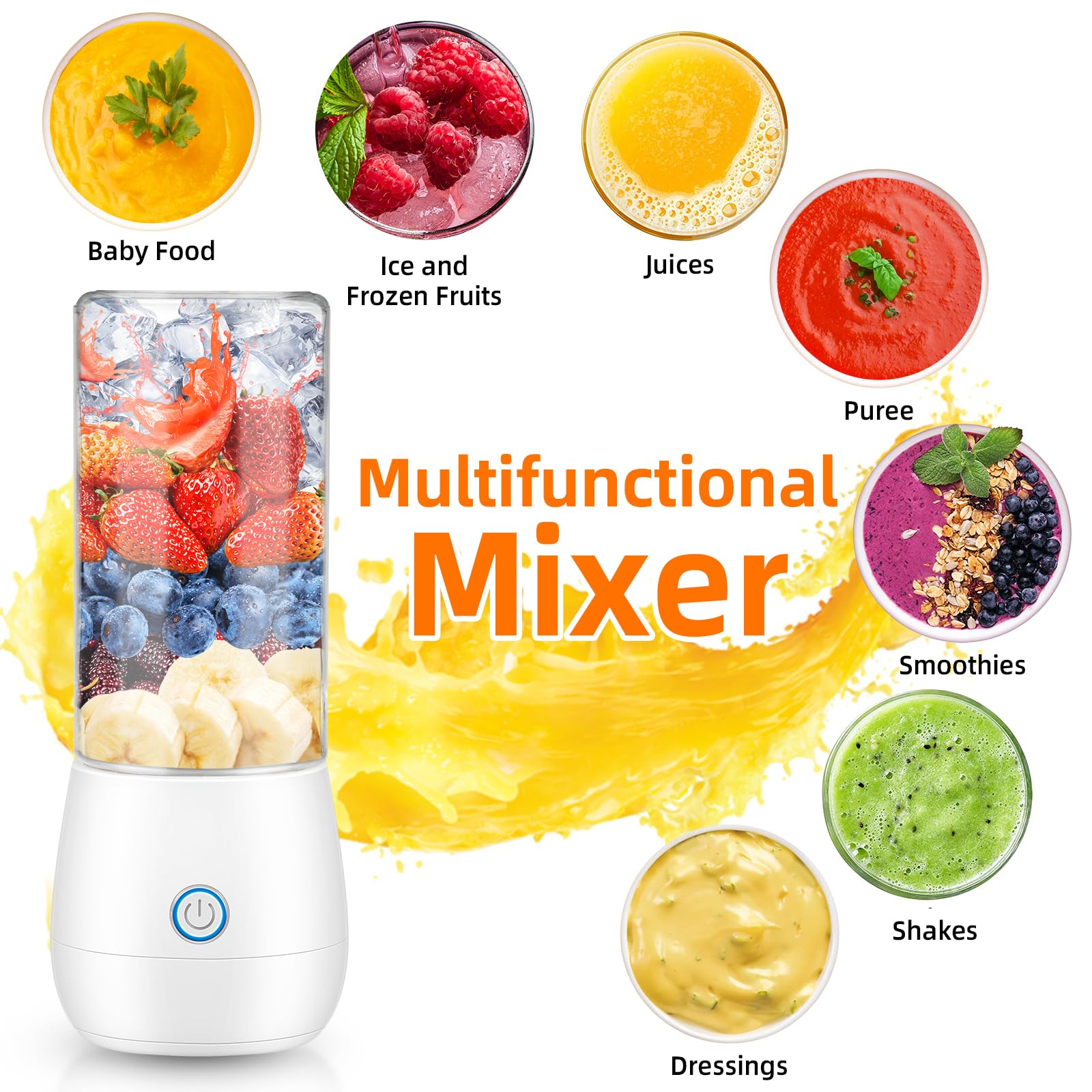 Portable Mini Blender,Personal Blender for Shakes and Smoothies,Fresh Juice Portable Blender With USB Rechargeble,Cordless 15 OZ Mini Fruit Juice Mixer For Travel,Camping,Gym,Office