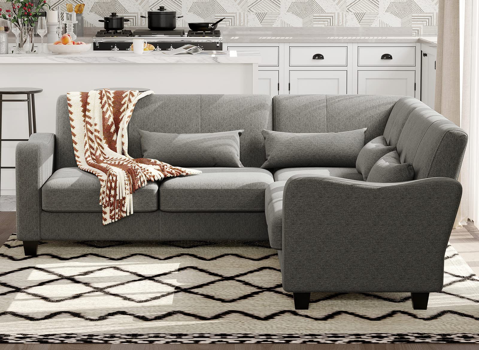 Belffin Fabric L Shaped Sofa Small Sectional Couch with Chaise Solid Corner Sofa Small L Couches 5 Seater Sofa Light Grey