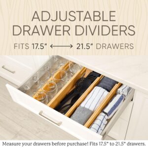 Bamboo drawer dividers expandable - wooden dividers separators Spring Loaded Drawer Organizer for Clothes, Kitchen Utensils, Bathroom and Dresser - Wood Dividers for Drawers [17.5" - 21.5"]