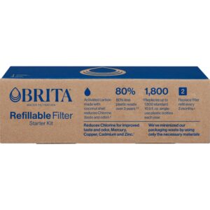 Brita Refillable Filter Starter Kit for Pitchers and Dispensers, BPA-Free, 80% Less Plastic*, Each Water Filter Lasts Two Months, Includes 1 Filter Shell and 3 Refillable Filters