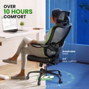 Ergonomic Office Chair Big and Tall - 350LBS Capacity, 6'5" Tall Max, Computer Desk Chairs Over 10 Hours Comfortable, with Adjustable Mesh High Back, Lumbar Support, 3D Headrest, Flip-up Arms