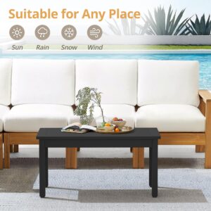 LUE BONA Outdoor Coffee Table Rectangle, HDPS Patio Coffee Tables for Outside, All Weather Patio Coffee Table with Slatted Tabletop for Deck, Garden, Balcony, Indoor or Outdoor Use, Black