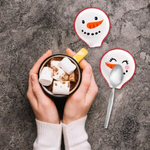 Whaline 2Pcs Christmas Coffee Spoon Rest Snowmen Ceramic Teaspoon Holder Xmas Holiday Sauce Dishes Dipping Bowl Ring Dish for Teacher Gift Kitchen Office Bar Coffee Stirrers