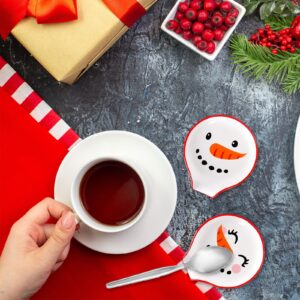 Whaline 2Pcs Christmas Coffee Spoon Rest Snowmen Ceramic Teaspoon Holder Xmas Holiday Sauce Dishes Dipping Bowl Ring Dish for Teacher Gift Kitchen Office Bar Coffee Stirrers