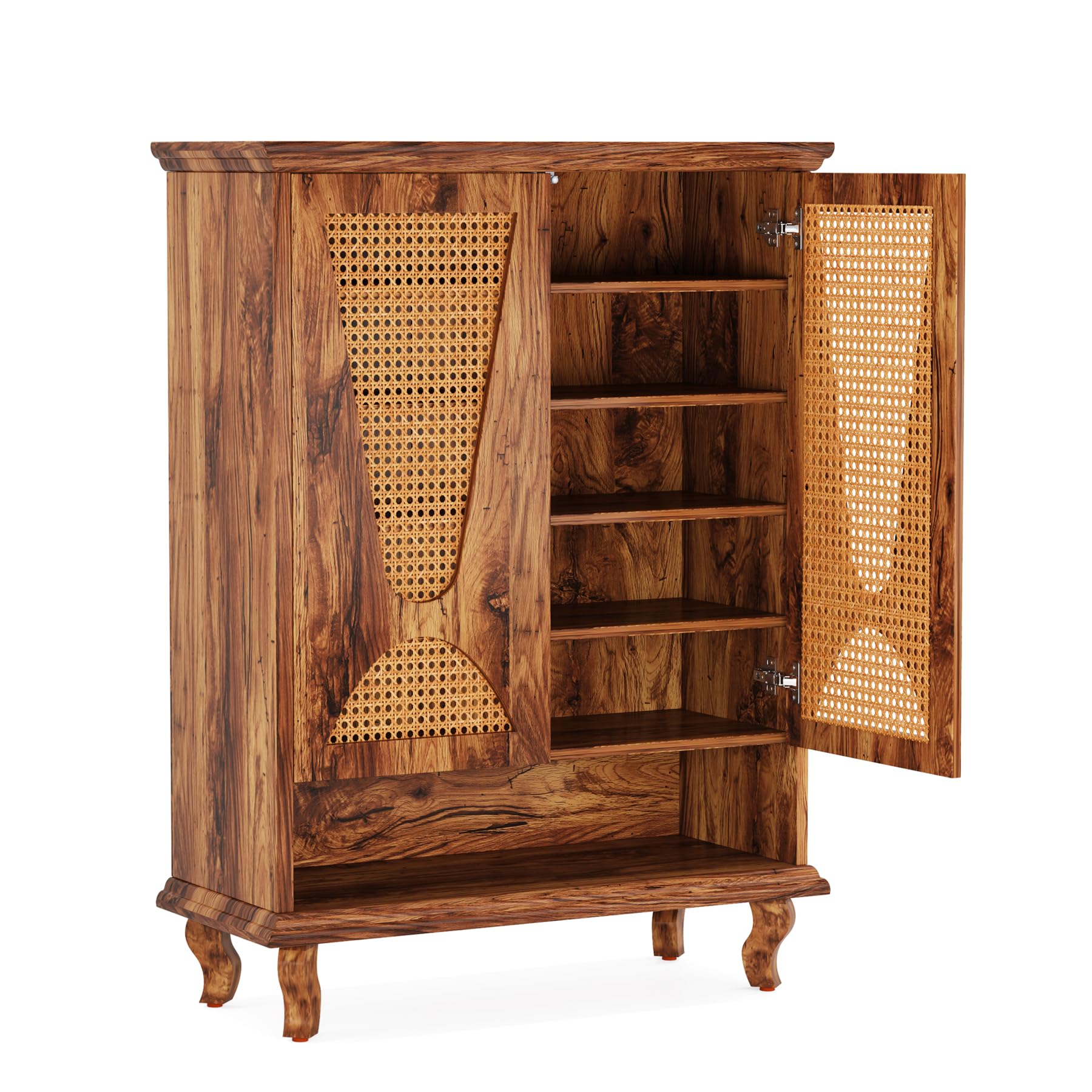 Tribesigns Rattan Shoe Cabinet for Entryway, 5-Tier Large Hidden Shoe Organizer Cabinet with Ventilated Doors, Modern Freestanding 25-Pair Shoe Rack Closet Organizer Shoe Storage Cabinet