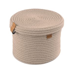 tonestone handmade multipurpose rope braided organizer basket with lid for jewelry, shawl, belt, buckle, cotton, cable, key 4 colors (beige)