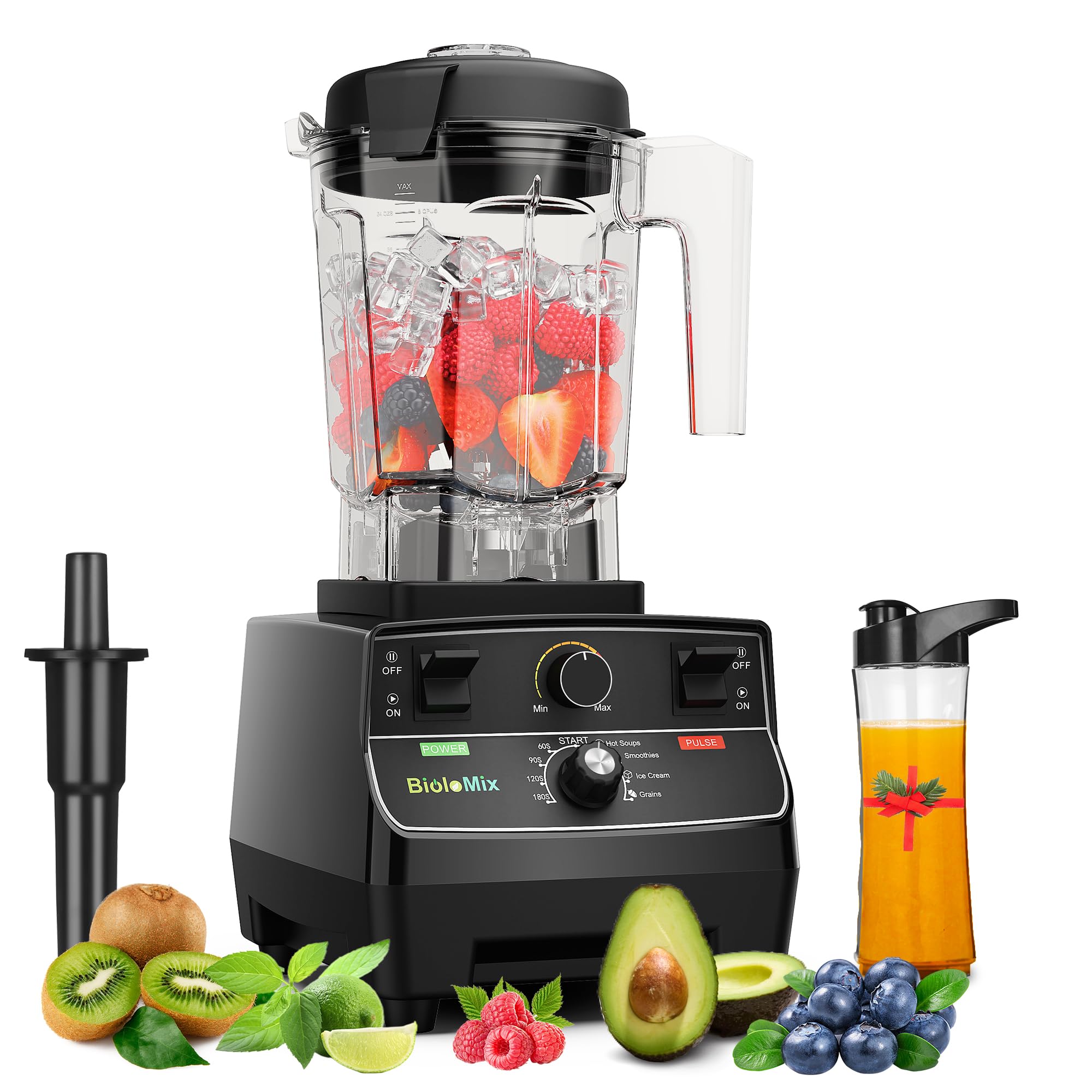 Biolomix Professional Smoothie Blender, Countertop Blender,Commercial Blender 2200W High Power with 68oz Pitcher, Smart Presets,blenders for kitchen for Ice, Soup,Frozen Dessert With 1 Juice Bottle