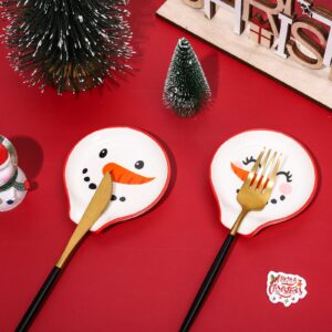 Whaline 2Pcs Christmas Coffee Spoon Rest Snowmen Ceramic Teaspoon Holder Xmas Holiday Sauce Dishes Dipping Bowl Ring Dish for Teacher Gift Kitchen Office Bar Coffee Stirrers