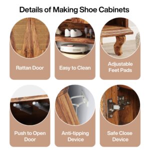 Tribesigns Rattan Shoe Cabinet for Entryway, 5-Tier Large Hidden Shoe Organizer Cabinet with Ventilated Doors, Modern Freestanding 25-Pair Shoe Rack Closet Organizer Shoe Storage Cabinet