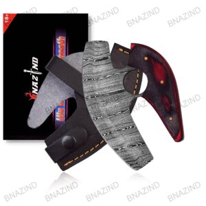 BNAZIND Damascus Alaskan Ulu Knife Pizza Cutter Rocker Knife - Multi-Purpose Damascus Knives For Skinning, Hunting, Chopping knife with Sheath, Damascus Steel Chef Knives