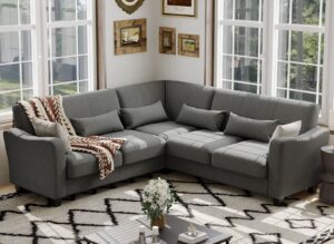 belffin fabric l shaped sofa small sectional couch with chaise solid corner sofa small l couches 5 seater sofa light grey